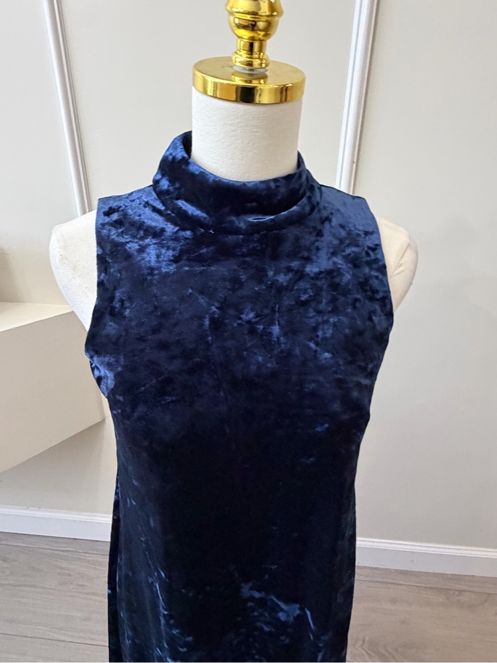 MSK Navy Blue Crushed Velvet Midi Dress - Picture 7 of 9